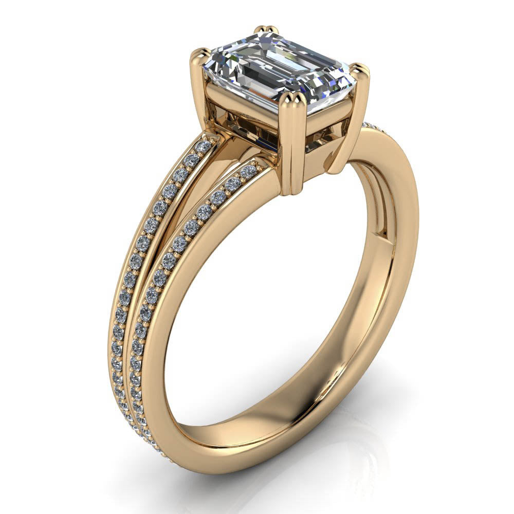 Split Shank Emerald Cut Engagement Ring - Rey - Moissanite Rings