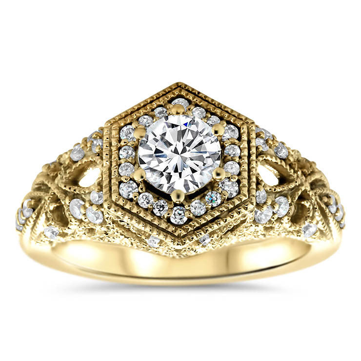 Hexagon Halo Vintage Inspired Engagement Ring -  Milan - Moissanite Rings