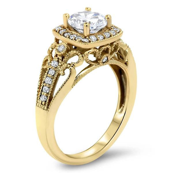 Vintage Style Halo Engagement Ring - Layne - Moissanite Rings
