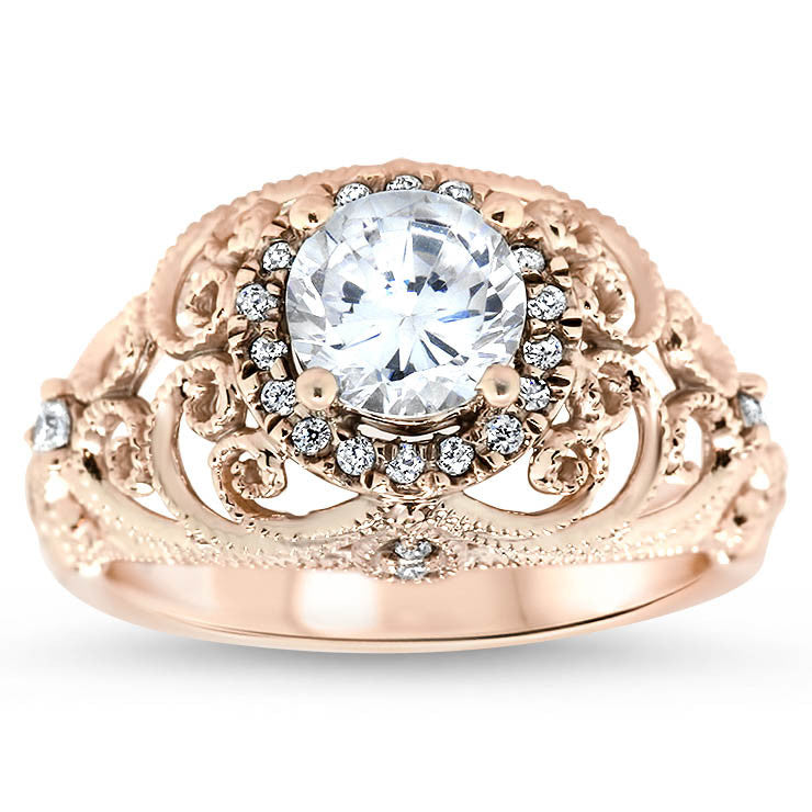 Vintage Inspired Moissanite and Diamond  Engagement Ring - Bette - Moissanite Rings