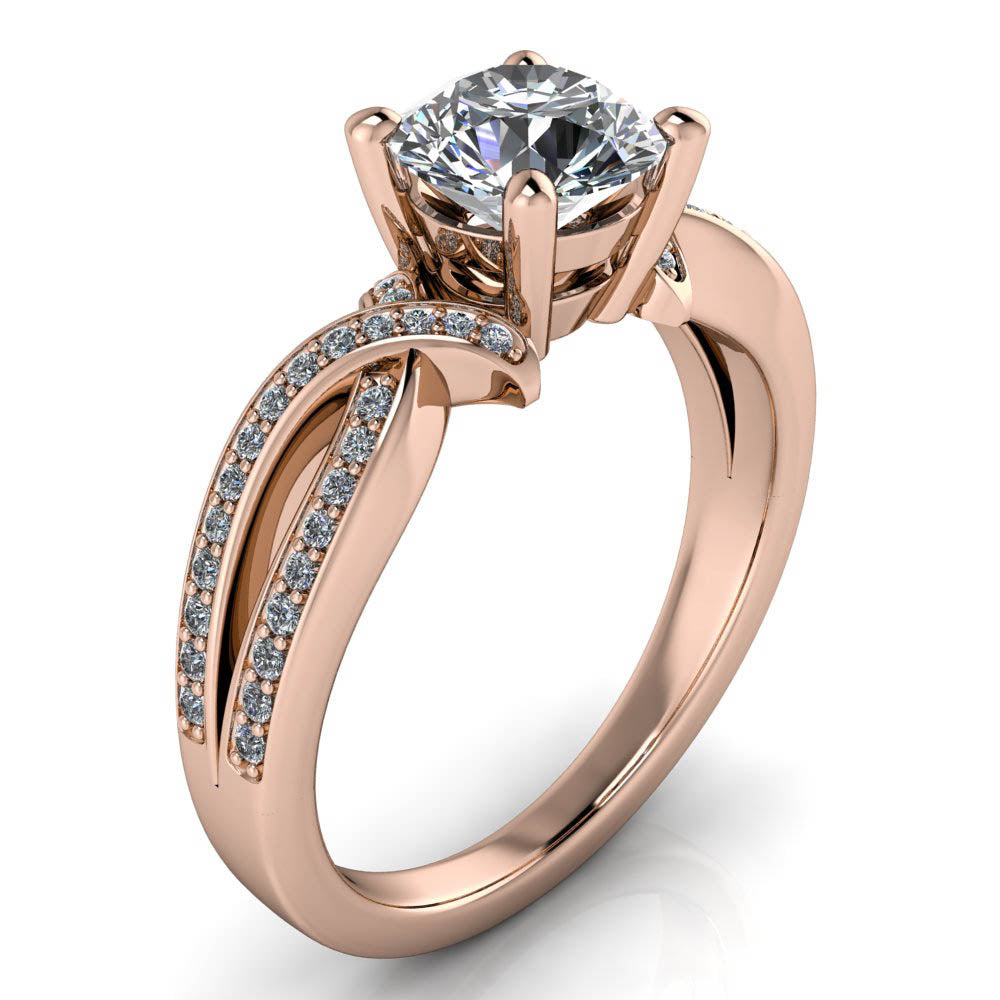 Criss Cross Diamond Engagement Ring Moissanite Center - Katarina - Moissanite Rings