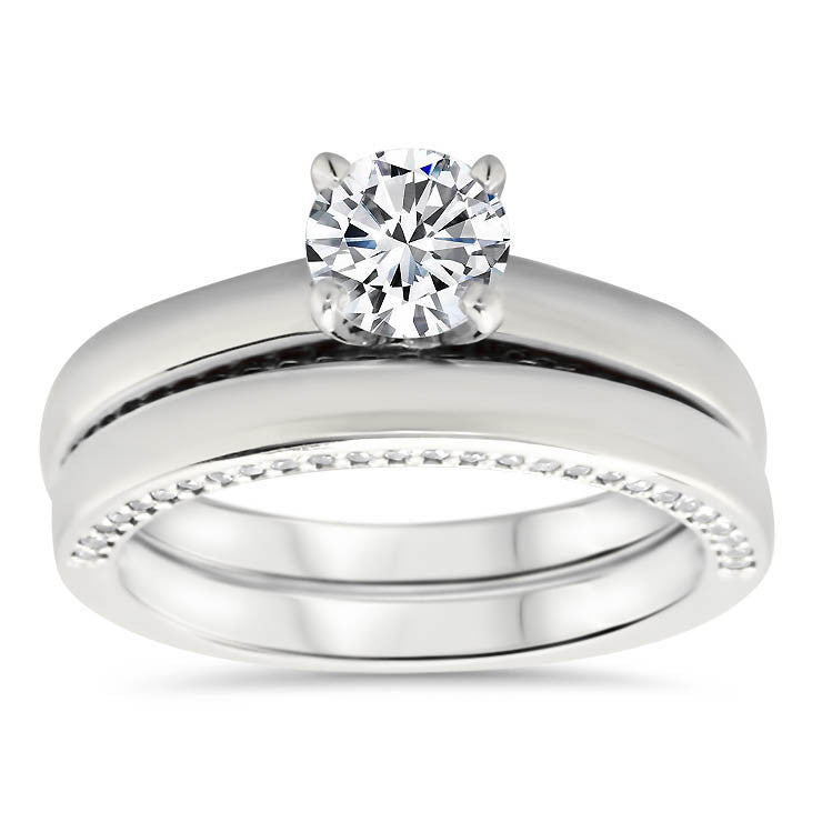 Diamond Accented Solitaire Style Wedding Set - Lucy  Set - Moissanite Rings
