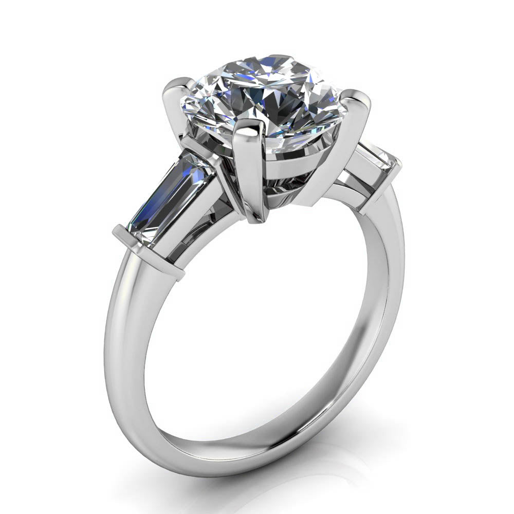 Tapered Baguette Diamond Moissanite Engagement Ring - Brooks 9 mm - Moissanite Rings