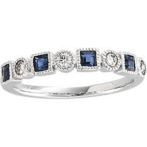 Diamond and Blue Sapphire Band - Sissi - Moissanite Rings