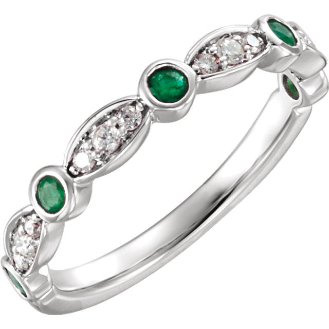 Emerald and Diamond Band - Priscilla - Moissanite Rings