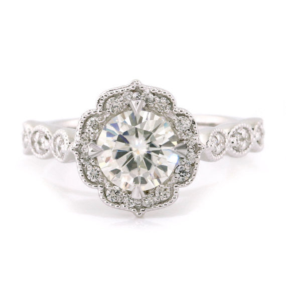 Rose Gold  Vintage Style Moissanite Engagement Ring - Maria - Moissanite Rings