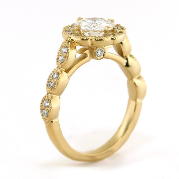 Yellow Gold  Vintage Style Moissanite Engagement Ring - Maria - Moissanite Rings