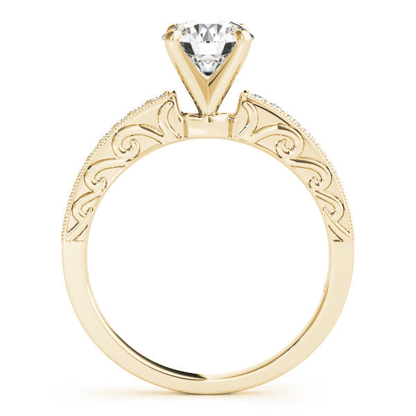 Carved Diamond Engagement Ring Setting Moissanite Center - Poca - Moissanite Rings