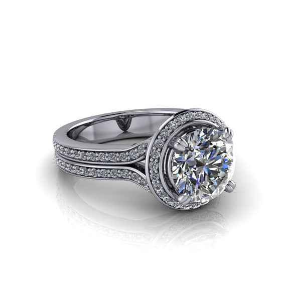 Diamond Halo 8 mm Moissanite Engagement Ring - Sunrise - Moissanite Rings