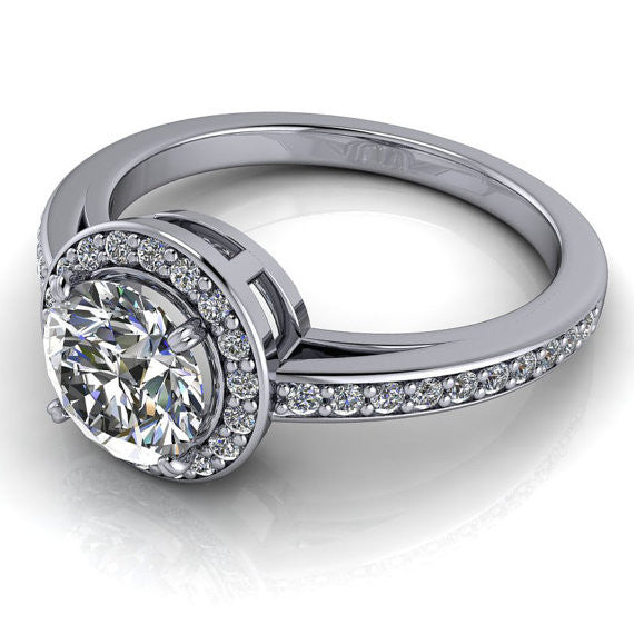 Diamond Halo Engagement Ring - Paris - Moissanite Rings