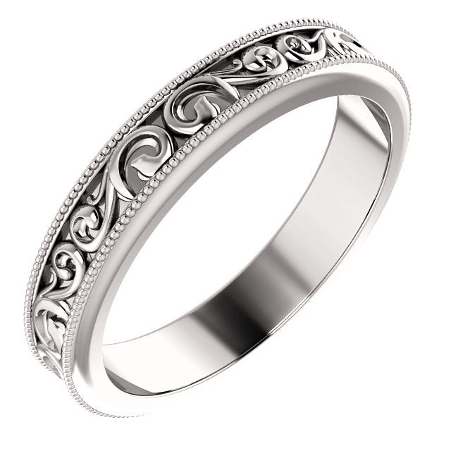4 mm Carved Vintage Style Wedding Band - Moissanite Rings
