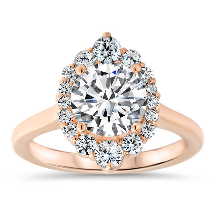 Elongated Diamond Halo Engagement Ring - Melissa - Moissanite Rings