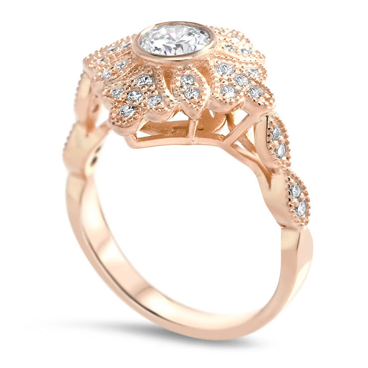 Vintage Halo Engagement Ring Moissanite and Diamond - Karen - Moissanite Rings