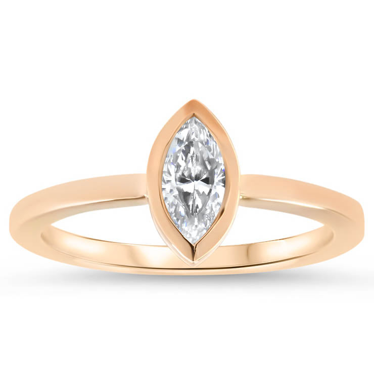 Bezel Set Marquise Cut Moissanite Engagement Ring - Navette - Moissanite Rings