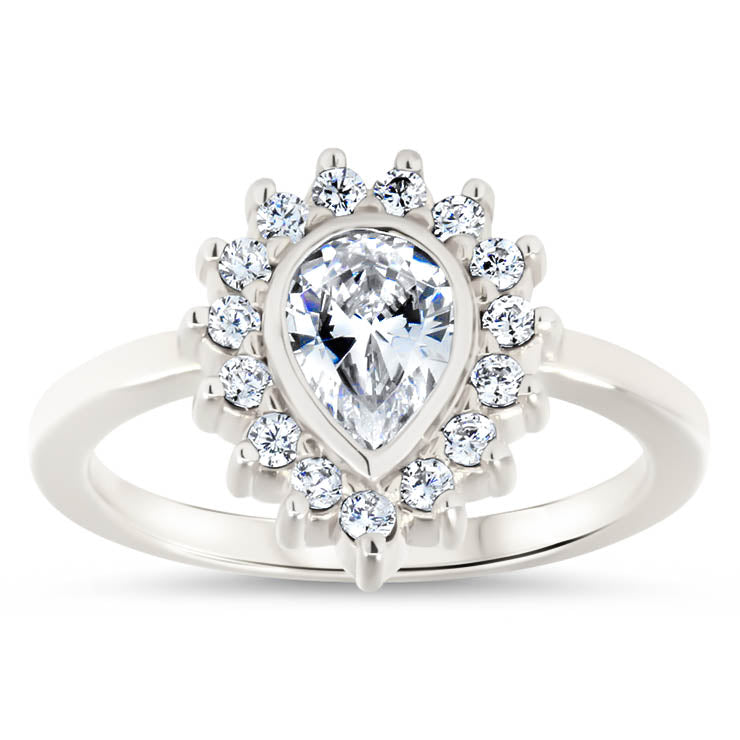 Diamond Halo Engagement Ring Moissanite Center Stone Pear Shape Moissanite Ring - Hannah - Moissanite Rings