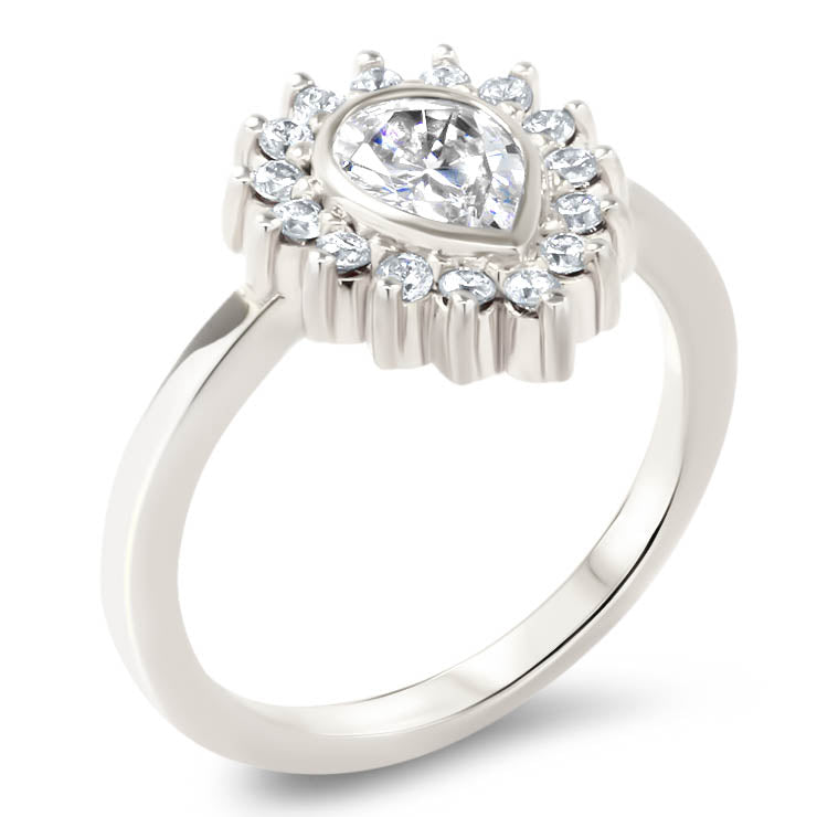 Diamond Halo Engagement Ring Moissanite Center Stone Pear Shape Moissanite Ring - Hannah - Moissanite Rings