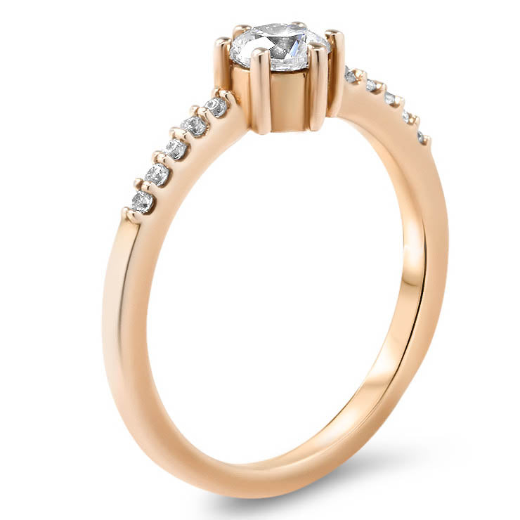 Thin Diamond Band Engagement Ring Six Prong Petite Moissanite Center Stone - Sara - Moissanite Rings