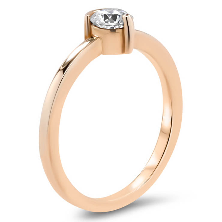Simple Solitaire Engagement Ring Half Bezel Single Prong Moissanite Engagement Ring - Clara - Moissanite Rings