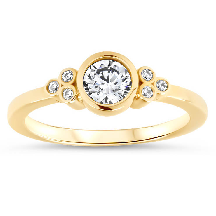 Bezel Set Diamond Setting Moissanite Center Engagement Ring - Audrey - Moissanite Rings