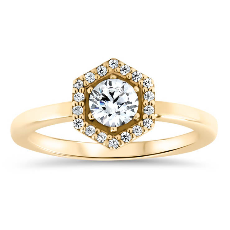 Hexagon Halo Diamond and Moissanite Engagement Ring Unique Ring  - Harper - Moissanite Rings