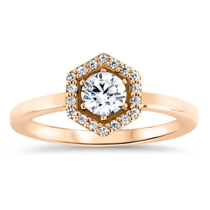 Hexagon Halo Diamond and Moissanite Engagement Ring Unique Ring - Harp ...