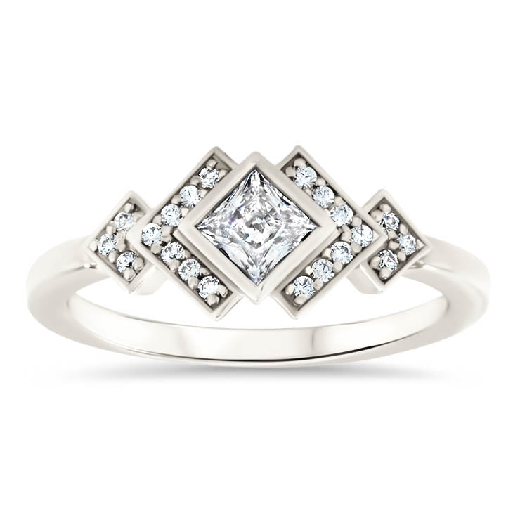 Princess Cut Bezel Set Moissanite Engagement Ring Diamond Setting Kite Set Stone - Empire - Moissanite Rings