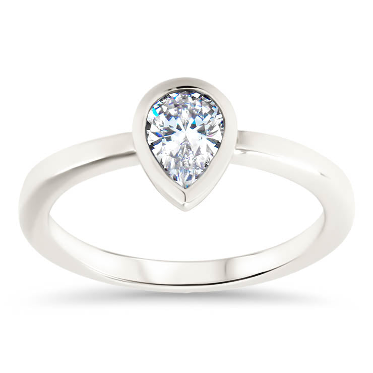 Pear Shape Forever One Moissanite Engagement Ring Bezel Set Ring - Drop - Moissanite Rings