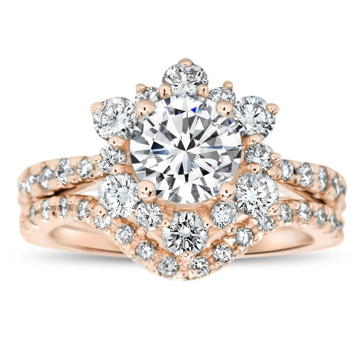 Diamond Snowflake Wedding Set Engagement Ring and Wedding Band - Snowflake Set - Moissanite Rings