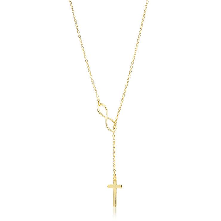 Gold Cross Infinity Lariat Necklace