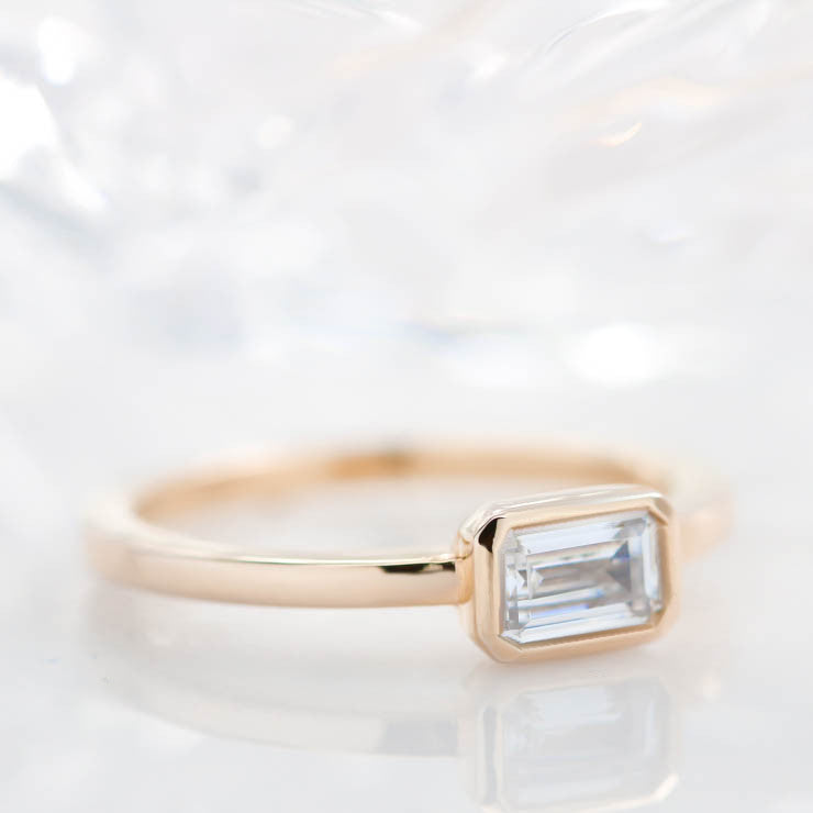 Unique Emerald Cut Engagement Ring Moissanite Ring - Ella - Moissanite Rings