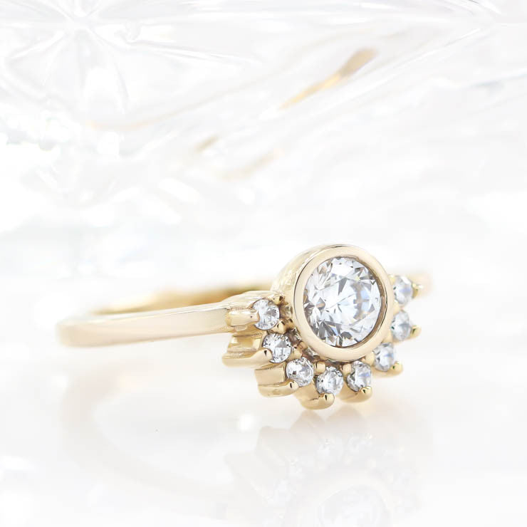Half Halo Moissanite Engagement Ring Diamond Setting Bezel Set Ring - Isabella - Moissanite Rings