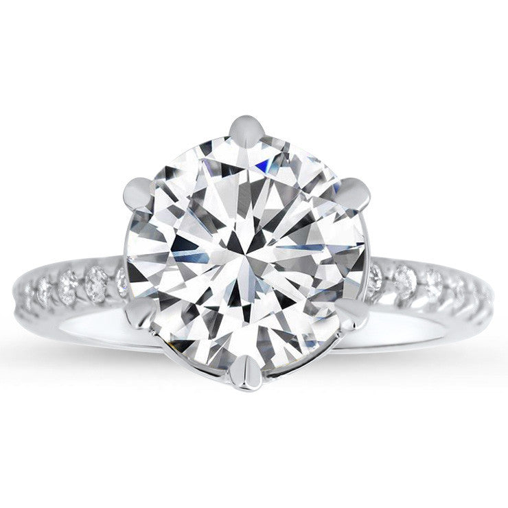 Six Prong Forever One Moissanite Center Engagement Ring Diamond Setting - Liberty - Moissanite Rings