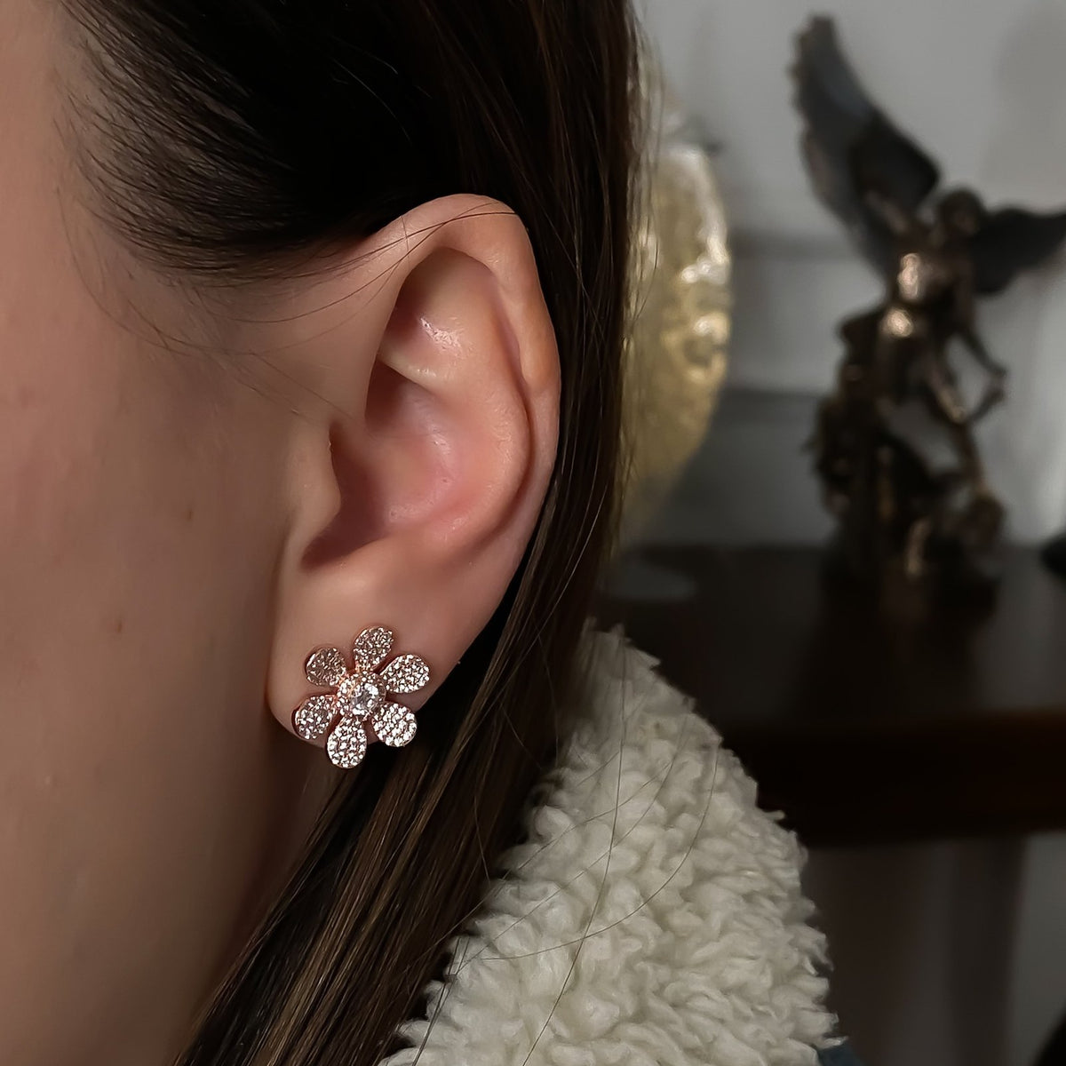 Large Flower Pave Earrings