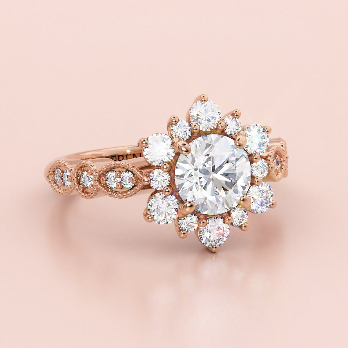 Vintage Band Snowflake Engagement Ring Diamond Setting Moissanite Center - Vintage Snowflake