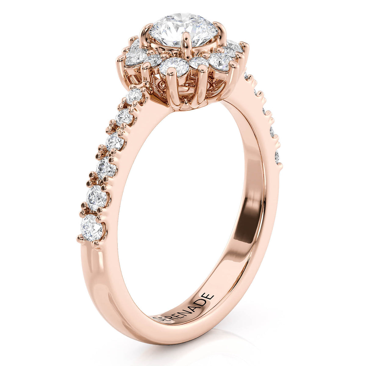 Dainty Diamond Halo Engagement Ring 5 mm Center Stone - Petite Snowflake Diamond Band