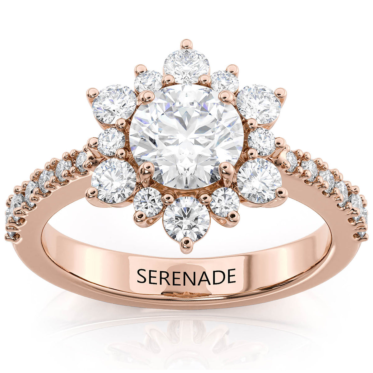 Snowflake Inspired Diamond Halo Moissanite Engagement Ring - Snowflake