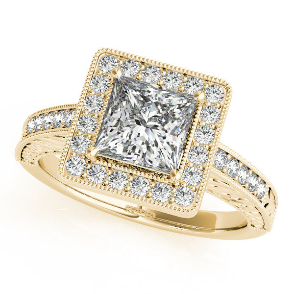 Princess Cut Diamond Halo Moissanite Center Engagement Ring - Fiona - Moissanite Rings