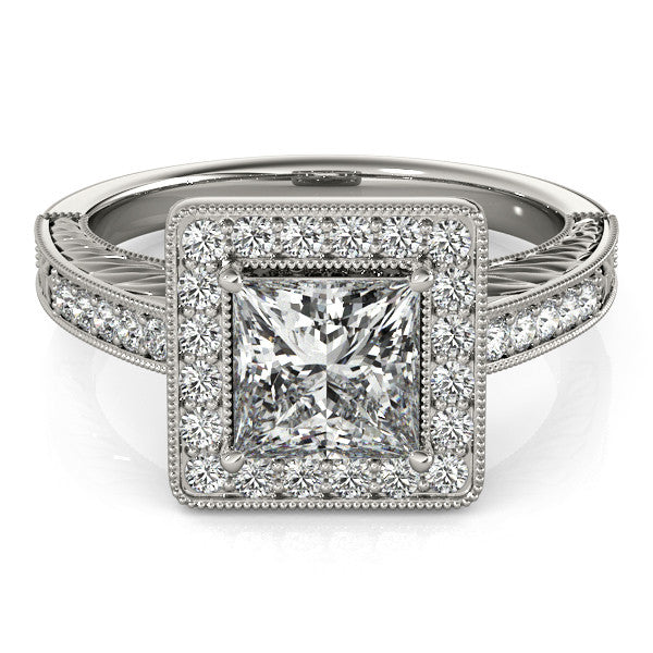Princess Cut Diamond Halo Moissanite Center Engagement Ring - Fiona - Moissanite Rings