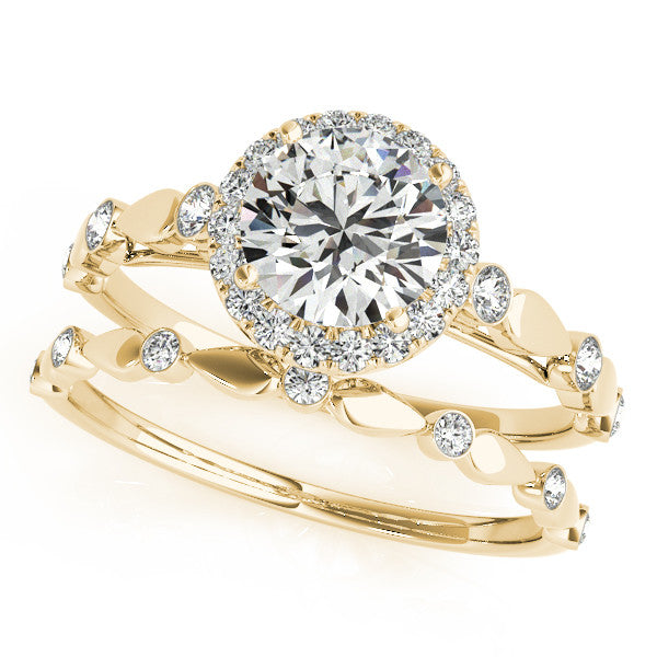 Round Moissanite Engagement Ring Diamond Setting with Matching Wedding Band- Twilight - Moissanite Rings
