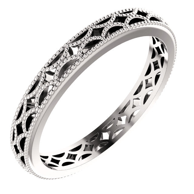 Milgrain Crescent Design Wedding Band - Moissanite Rings