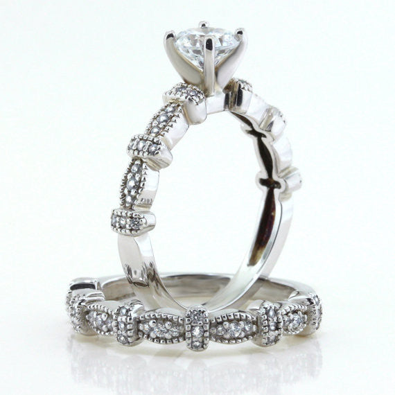 Diamond Accented Moissanite Engagement Ring - Vix - Moissanite Rings