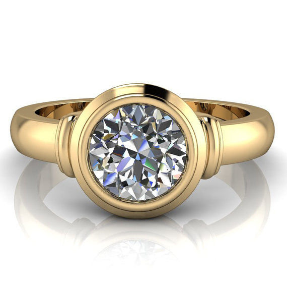 Forever One Moissanite Solitaire Engagement Ring - Bezeled Beauty - Moissanite Rings