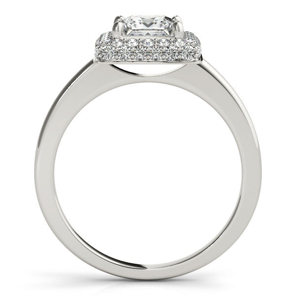 Princess Cut Bezel Set Diamond Halo Engagement Ring - Belle - Moissanite Rings